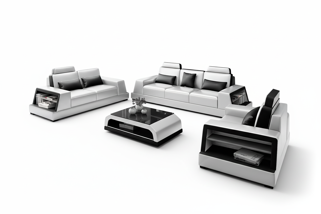 Civia Leather Sofa Set with Side Storage