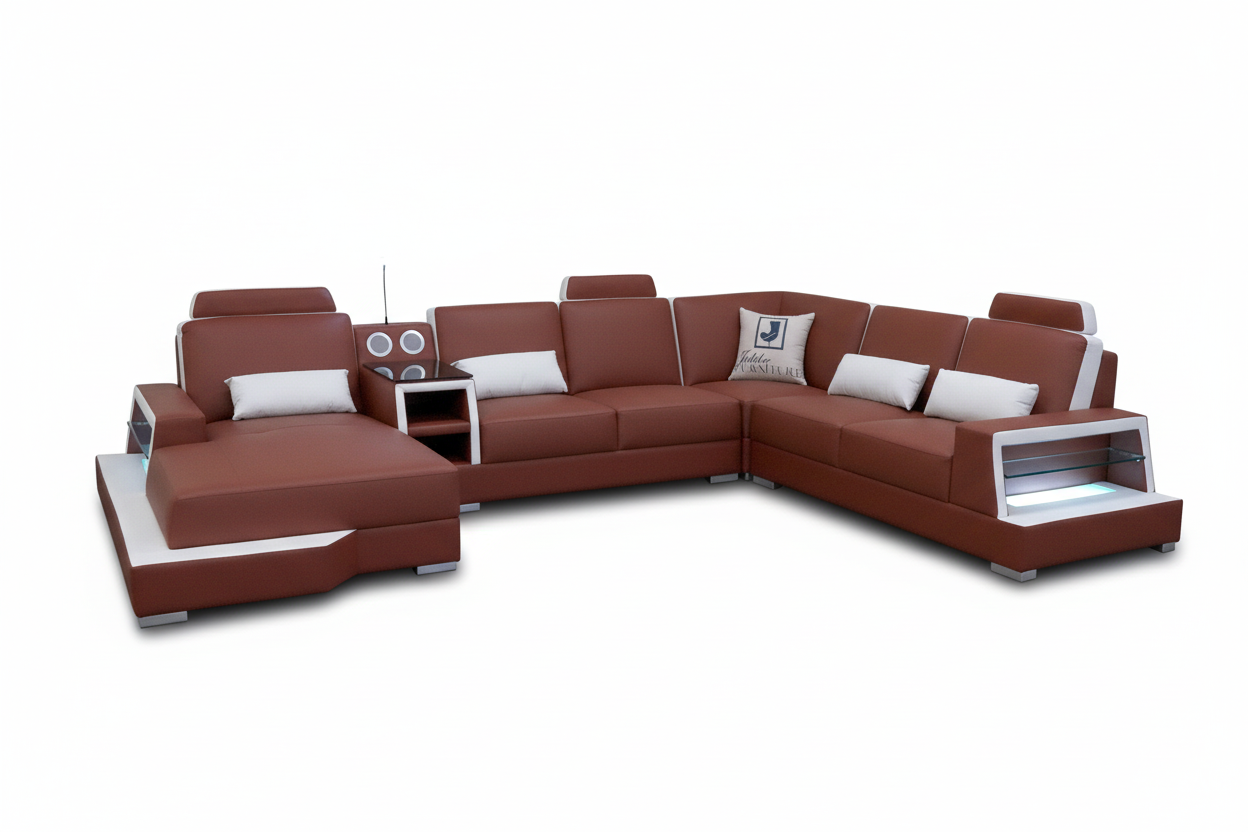 Civia Modern Leather Sectional With Console Table