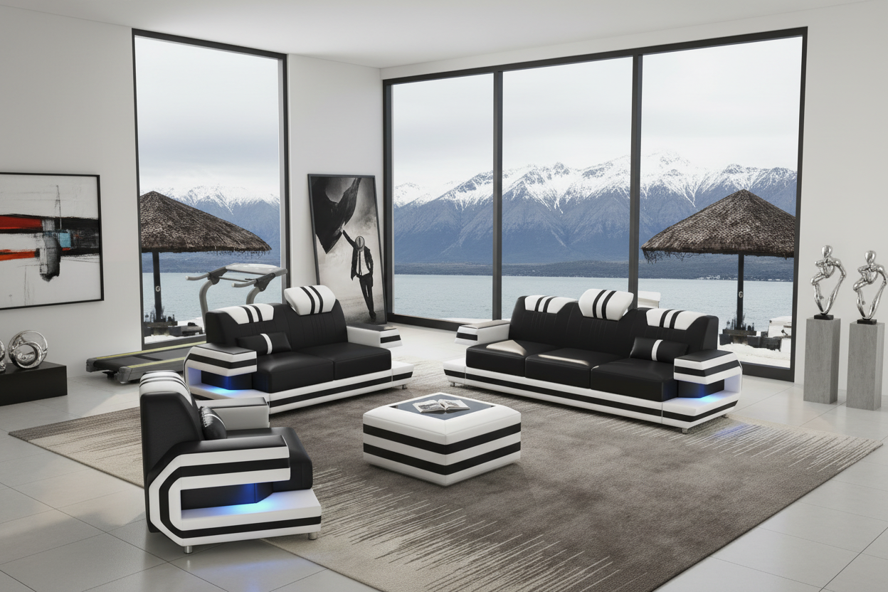 Aura Leather Sofa Set - New Zealand Lakefront Estate