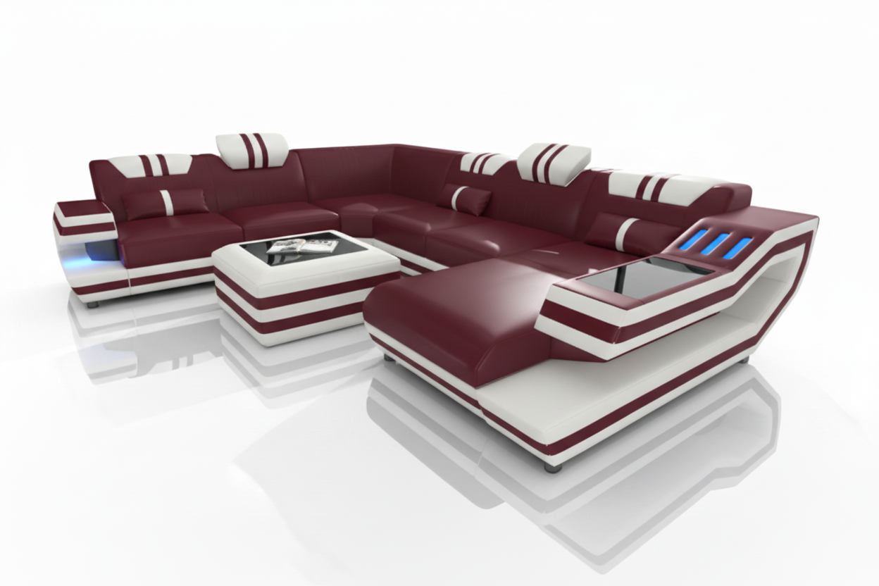 Aura Sectional Burgundy Red Cream