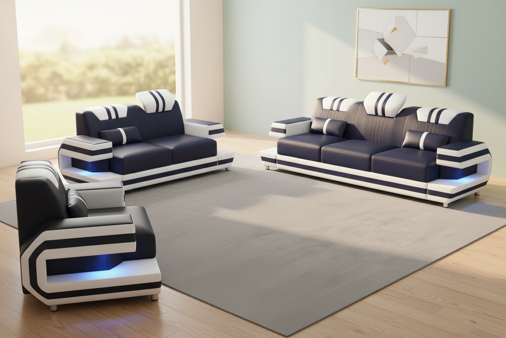 Aura Sofa Set Navy Blue Light Beige