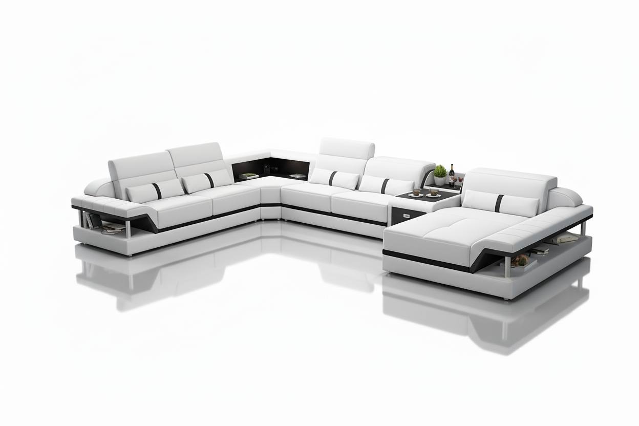 Bewley Modern Leather Sectional - corner section with reflection
