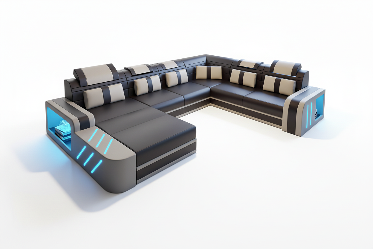 Black and grey sectional with reflection