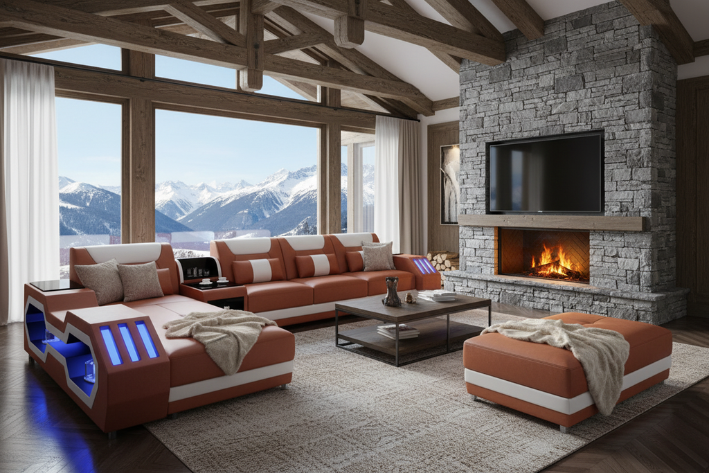 Brown & White Sectional - Mountain Chalet