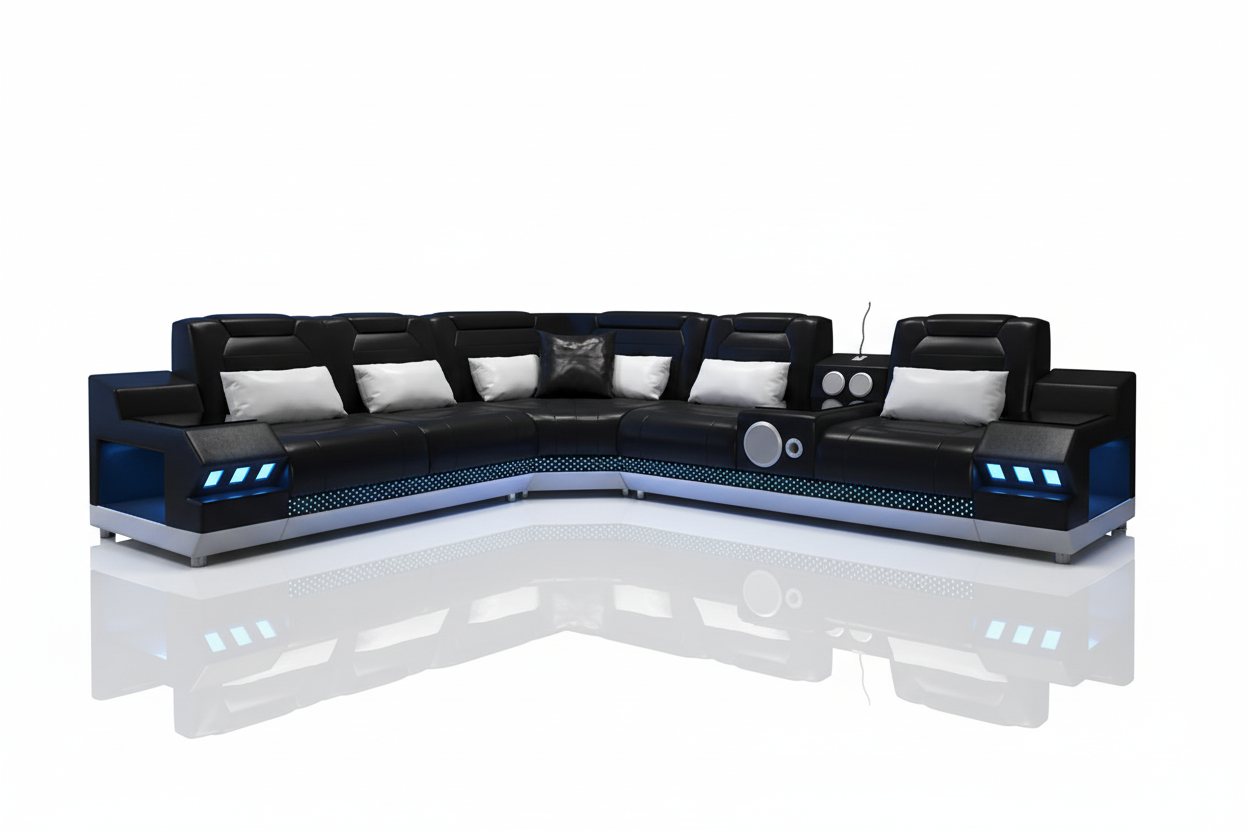 Celsius Small Modern Leather Sectional with Console - Reflection 3