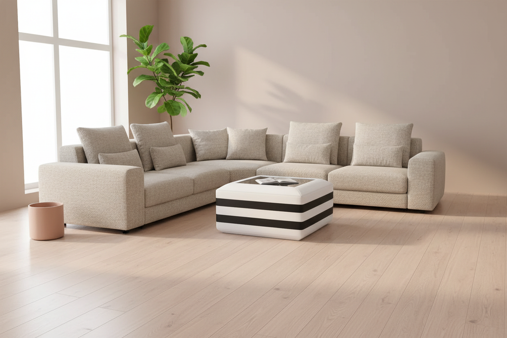Coffee table with sofa in Scandinavian setting