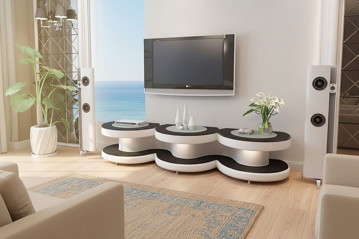 Emma TV Stand white black coastal