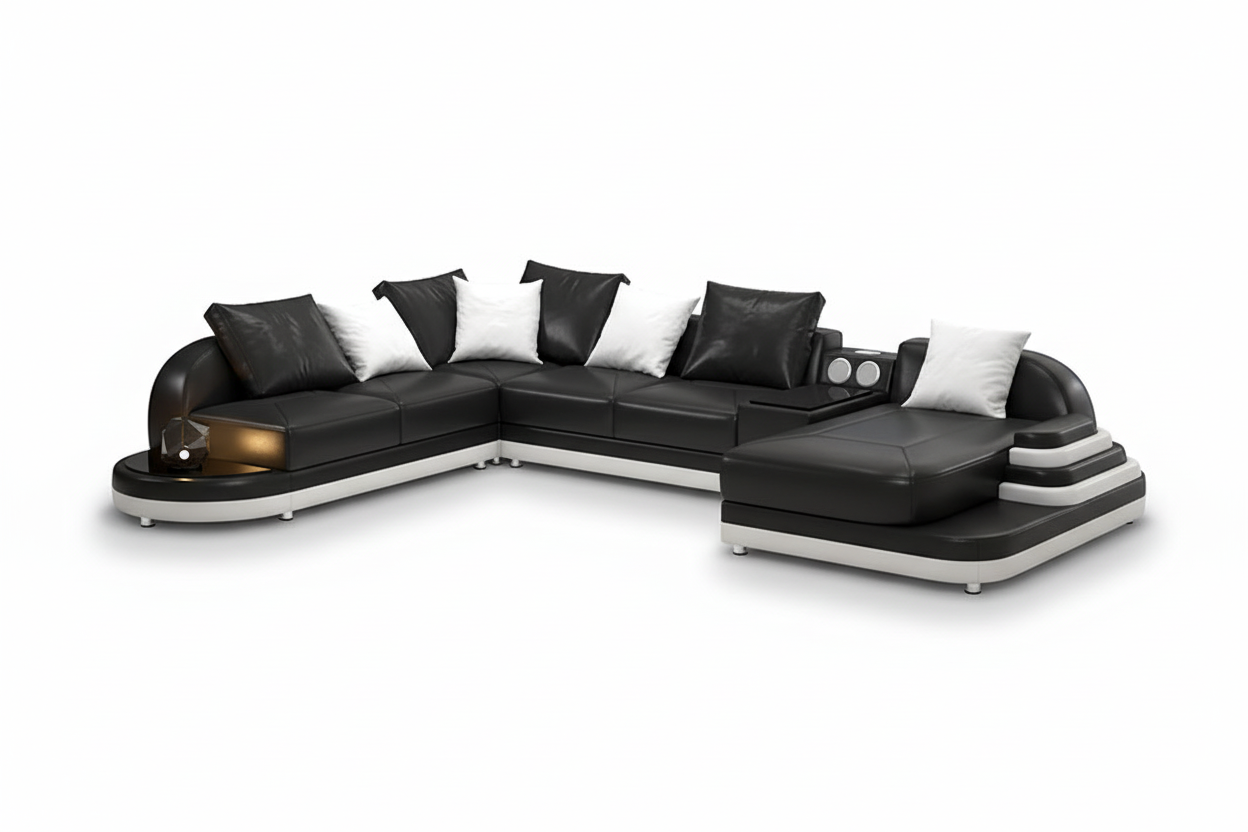 Lillian Modern Leather Sectional with Console
