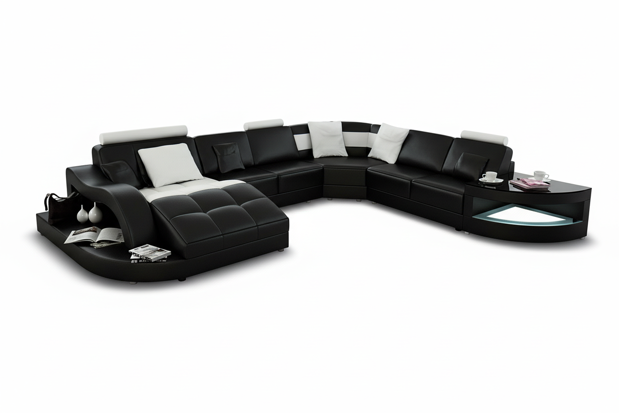 Navasota Large Leather Sectional with Shape Chaise