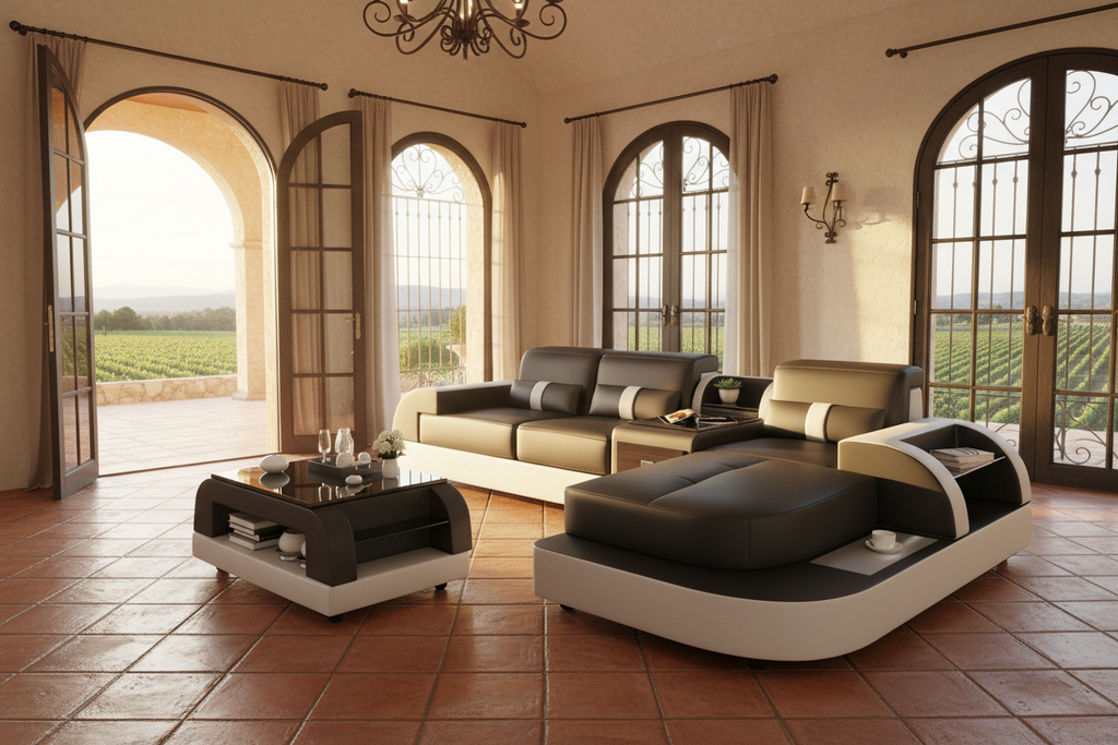 Piliu Small Leather Sectional with Chaise - Mediterranean Villa