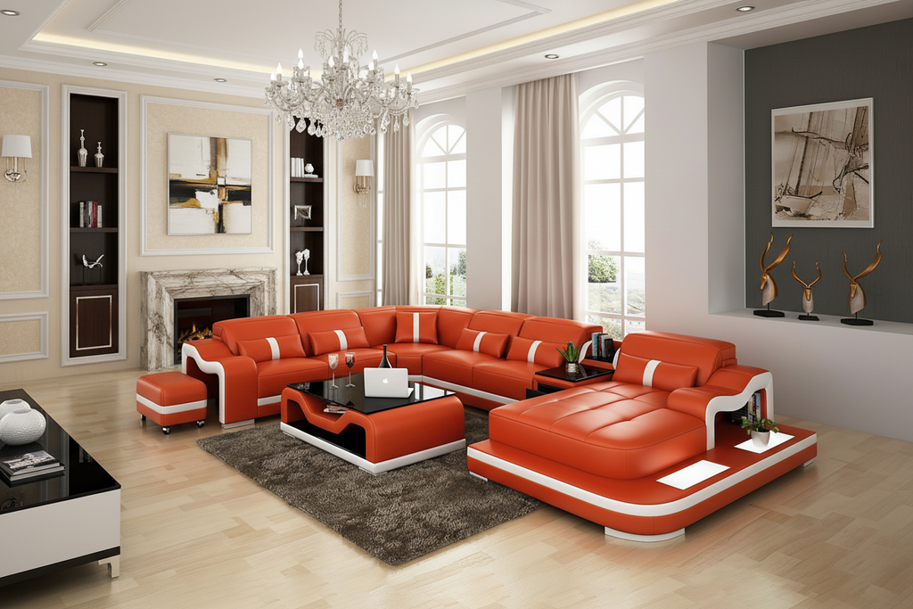 Sydney Large Leather Sectional with Side Table