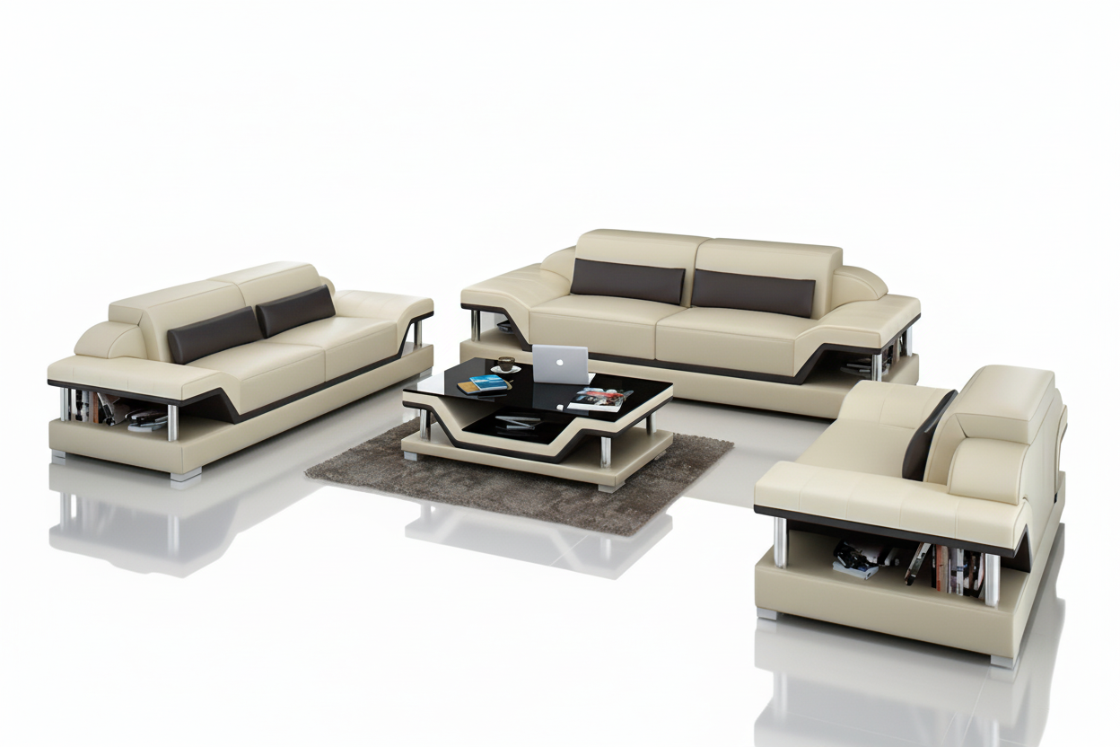 Taliya Leather Sofa Set with Adjustable Headrest - Mirror Reflection