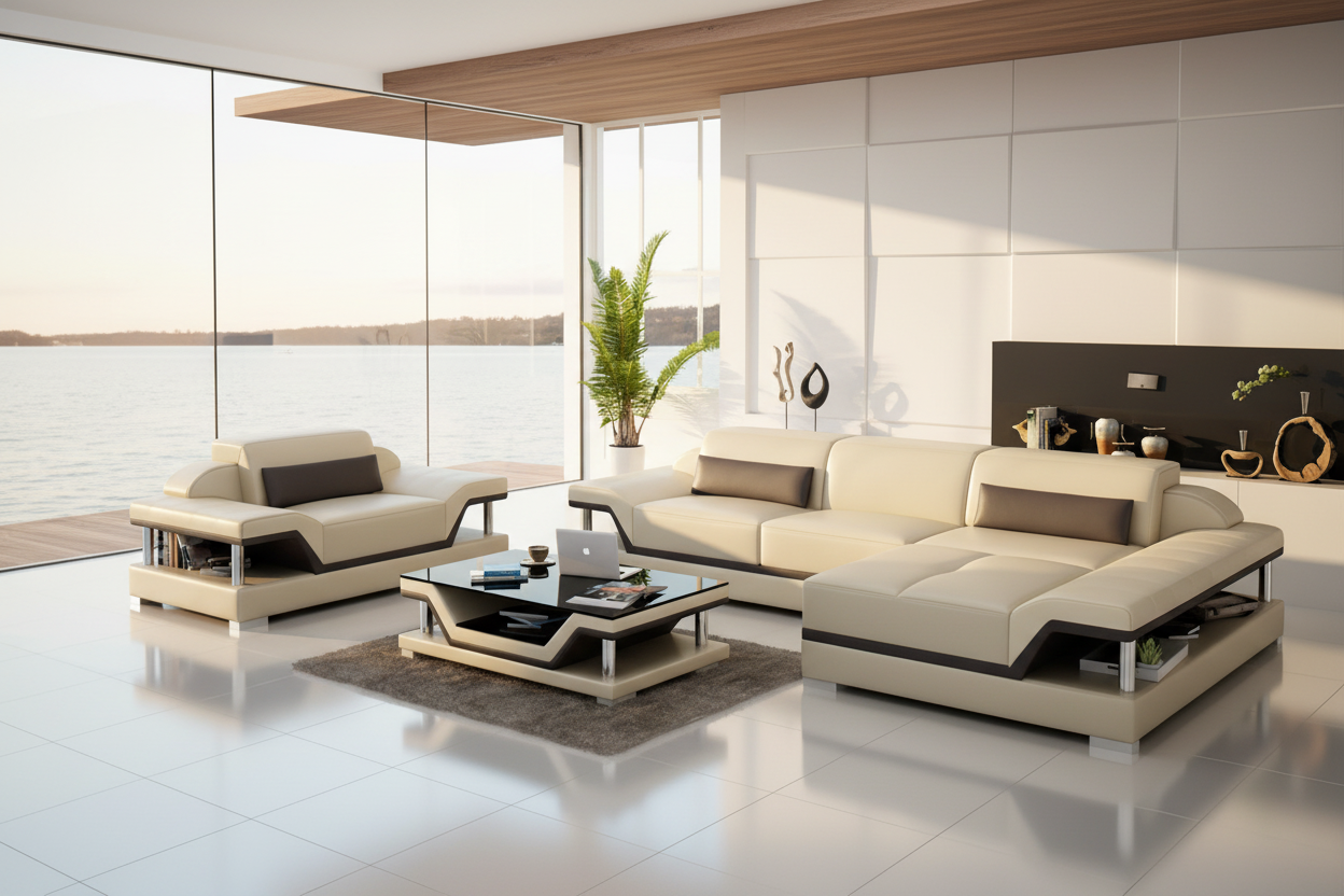 Taliya Mini Modern Leather Sectional with Chaise - Lakefront Home