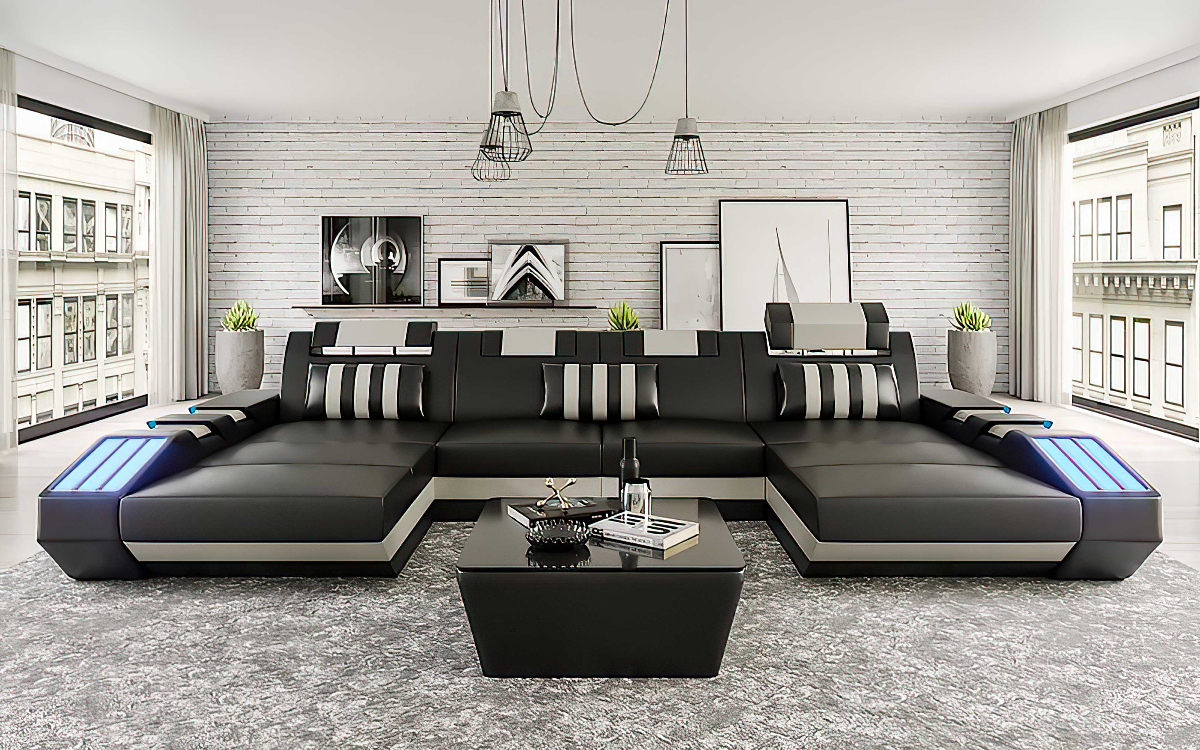 Cosmo Double Chaise U-Shape LED Sectional - Ultimate Lounge Sofa