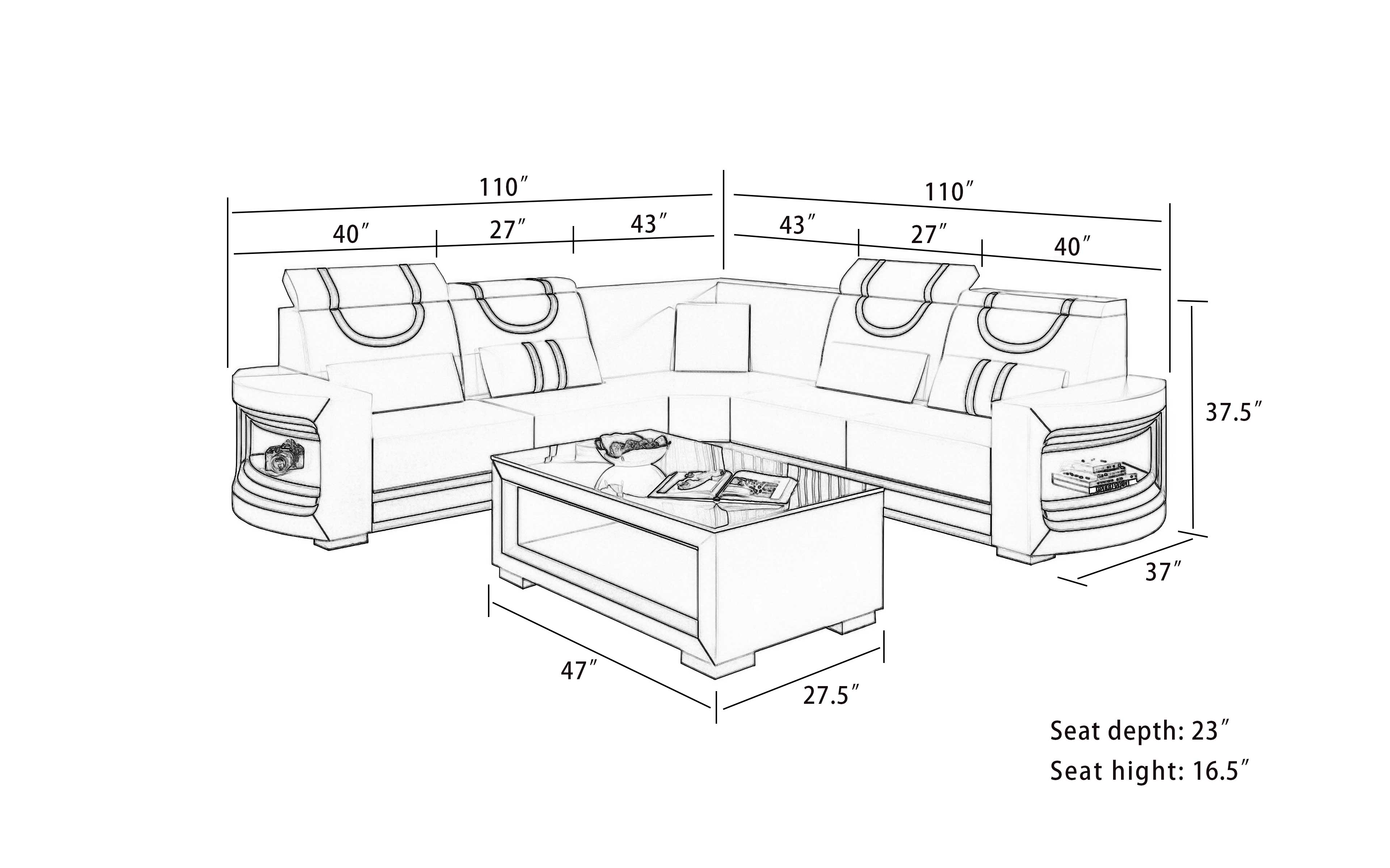 Luca Modern Corner Sectional with LED Light
