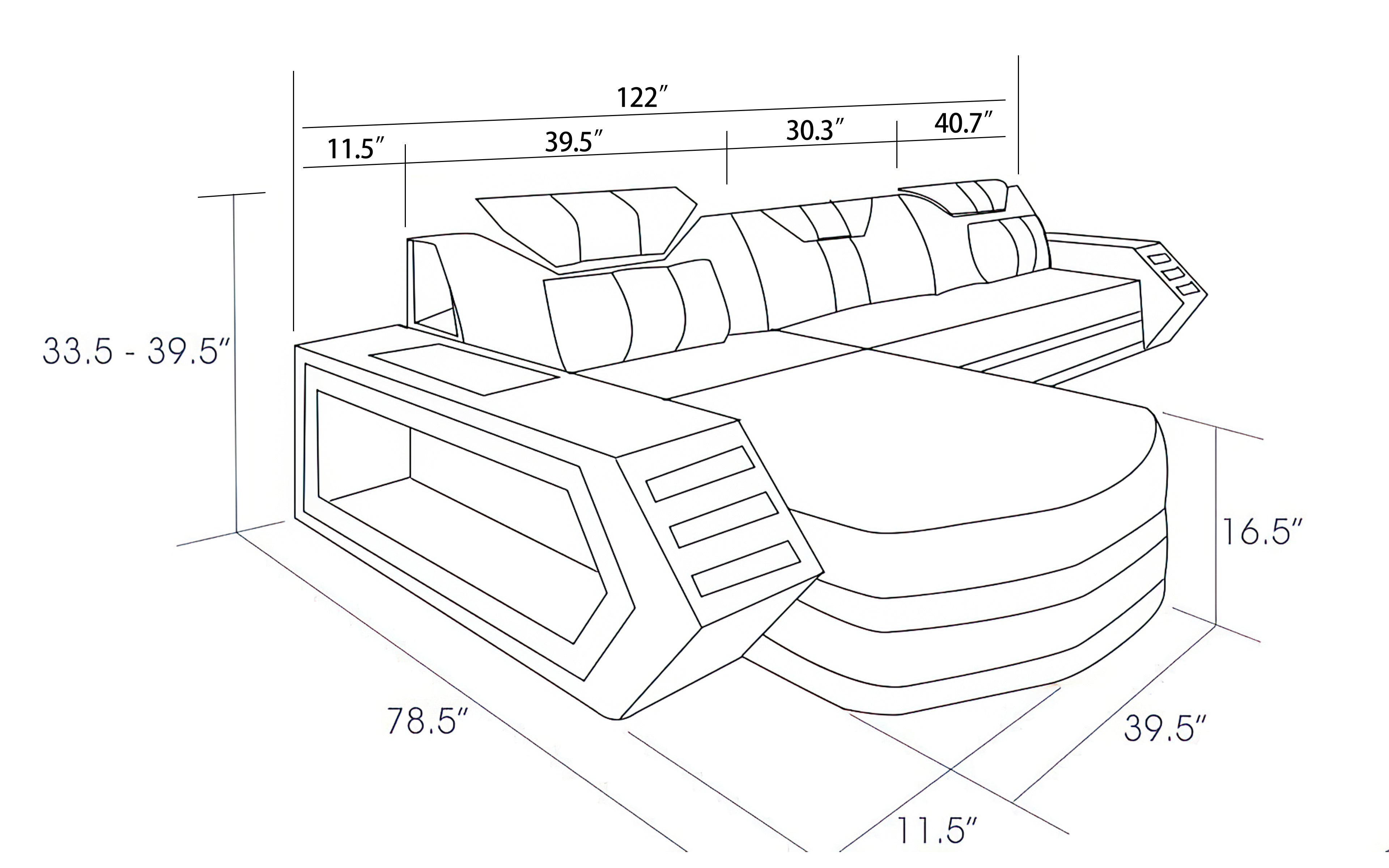 Stebbins Modern Leather Sectional with Chaise